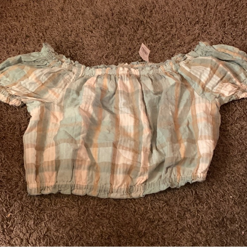 American Eagle Green Plaid Crop Top Shirt Teen Girl